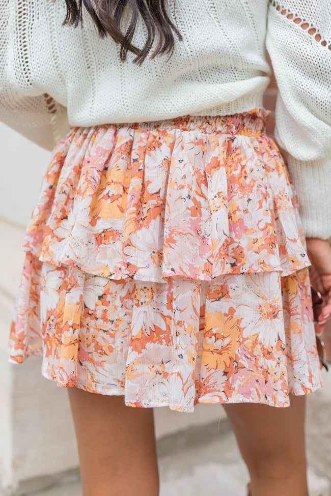 Breezy Beige And Mustard Floral Tiered Skort