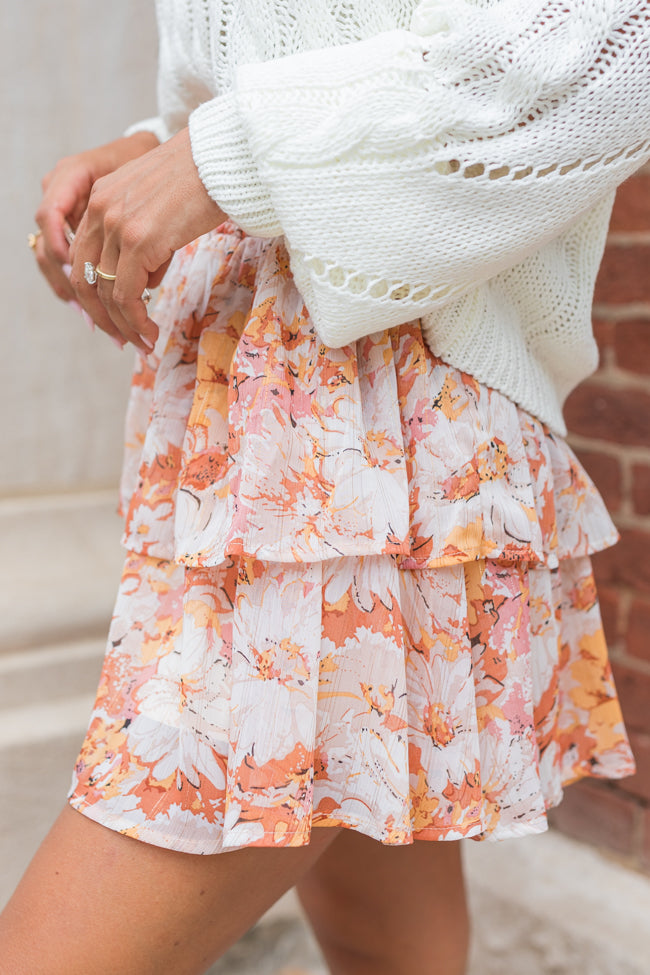 Breezy Beige And Mustard Floral Tiered Skort