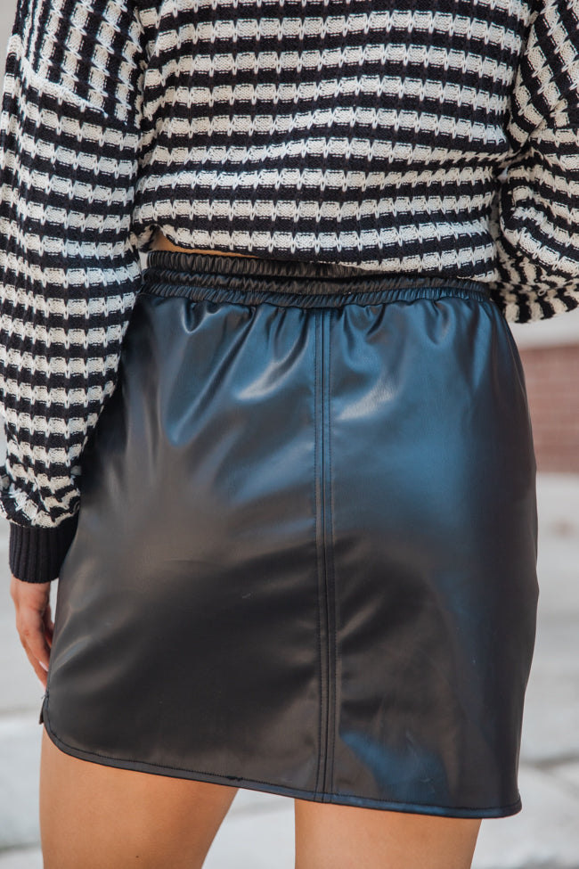 Just For Now Black Drawstring Faux Leather Skort FINAL SALE