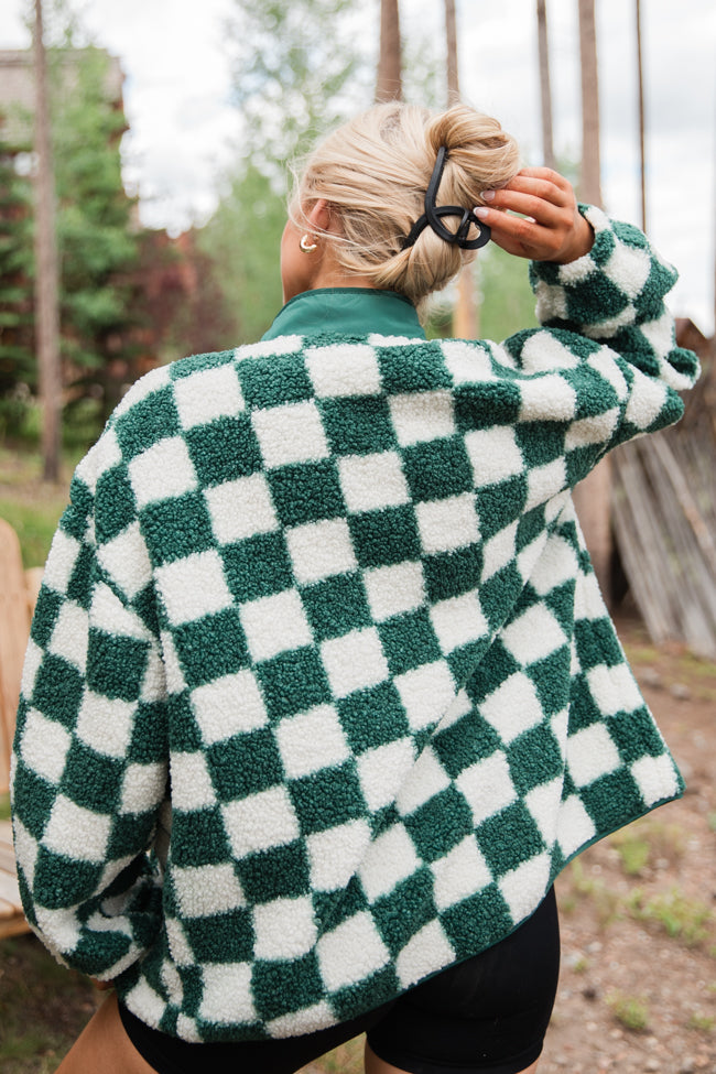 Check This Out Hunter Green Checkered Sherpa Jacket