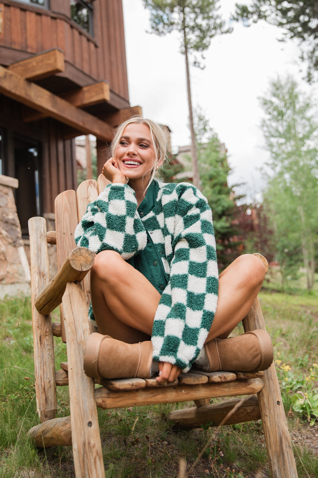 Check This Out Hunter Green Checkered Sherpa Jacket