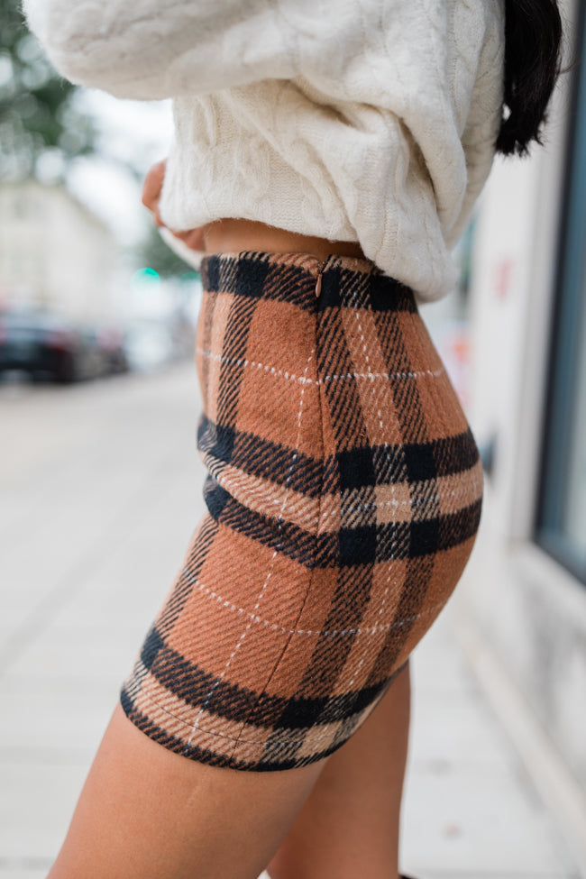 Plaid To Meet You Camel Skirt