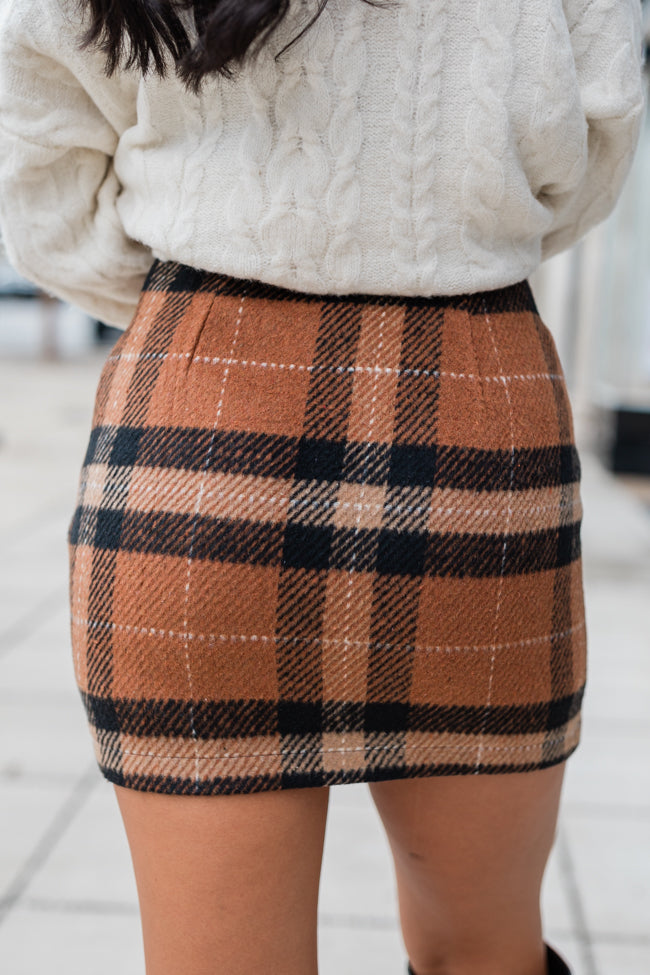 Plaid To Meet You Camel Skirt