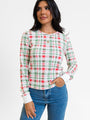 Lazy Plaid Ivory, Red, and Green Print Waffle Layering Top