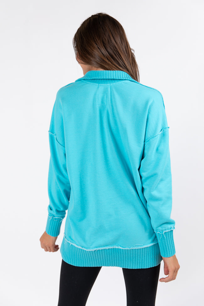 Just Go With It Blue Oversized Henley Pullover