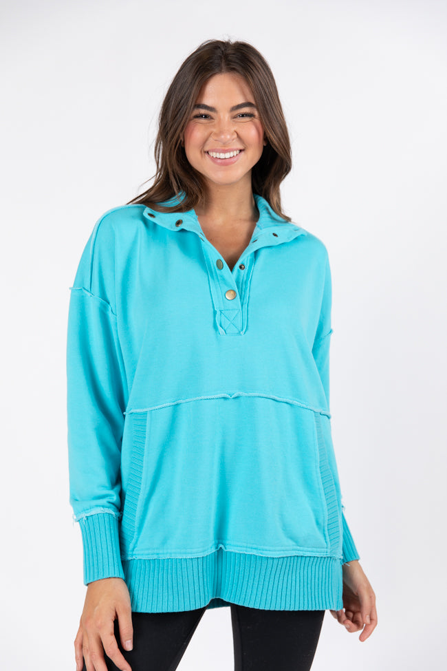 Just Go With It Blue Oversized Henley Pullover