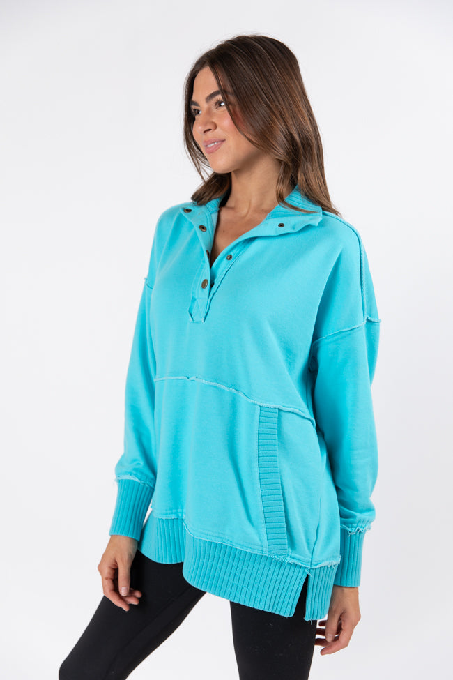 Just Go With It Blue Oversized Henley Pullover