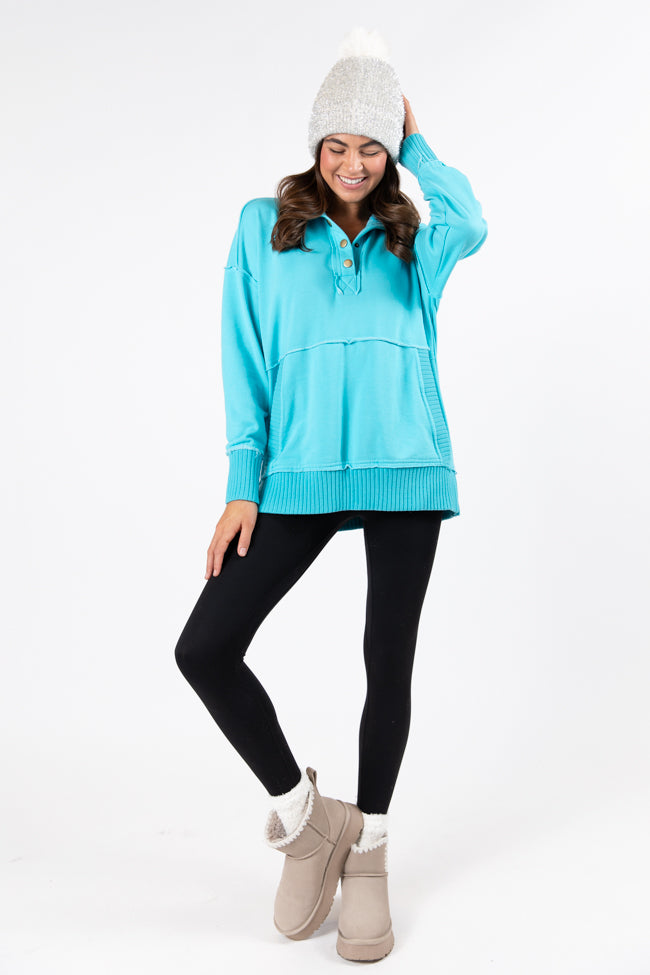 Just Go With It Blue Oversized Henley Pullover