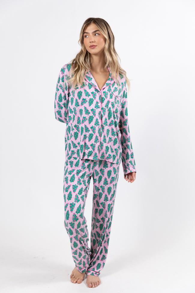 Under The Stars In Pink Pines Long Sleeve Bamboo Pajama Top