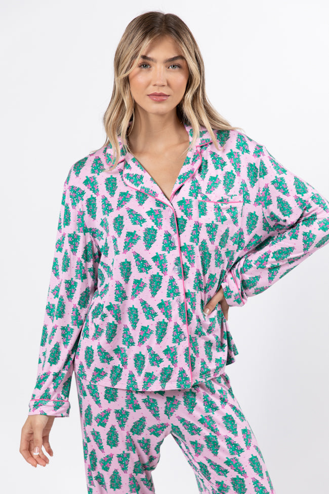 Under The Stars In Pink Pines Long Sleeve Bamboo Pajama Top