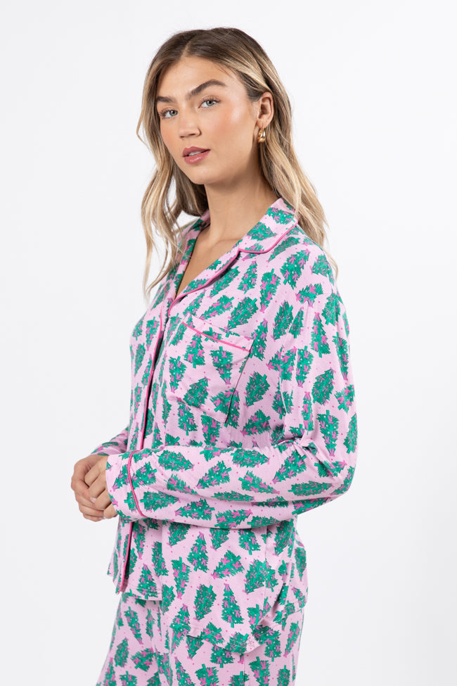 Under The Stars In Pink Pines Long Sleeve Bamboo Pajama Top