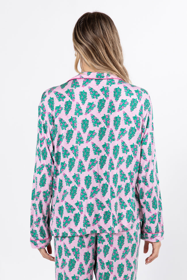 Under The Stars In Pink Pines Long Sleeve Bamboo Pajama Top