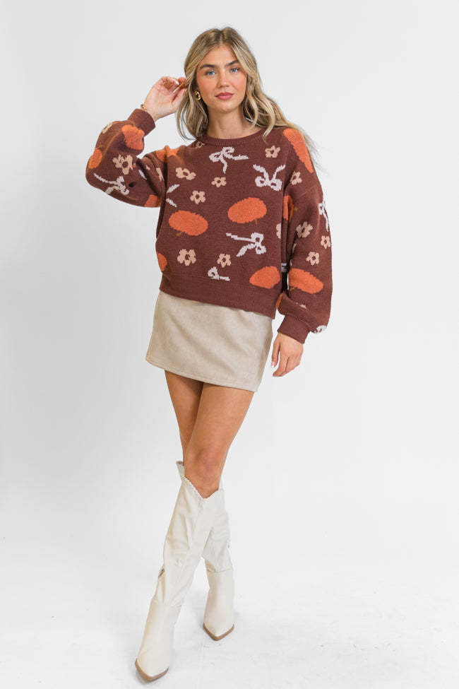 Pumpkin Spice Bliss Rust Bow Sweater