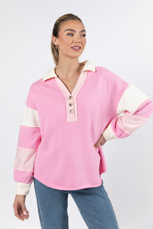 Lost In Translation Pink Collared Sweatshirt