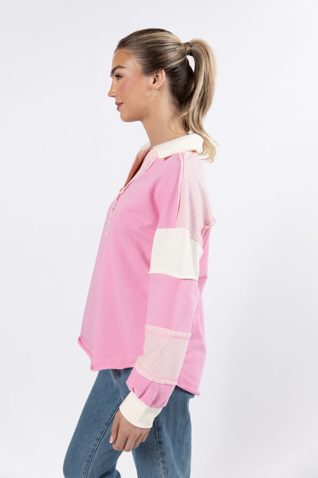 Lost In Translation Pink Collared Sweatshirt