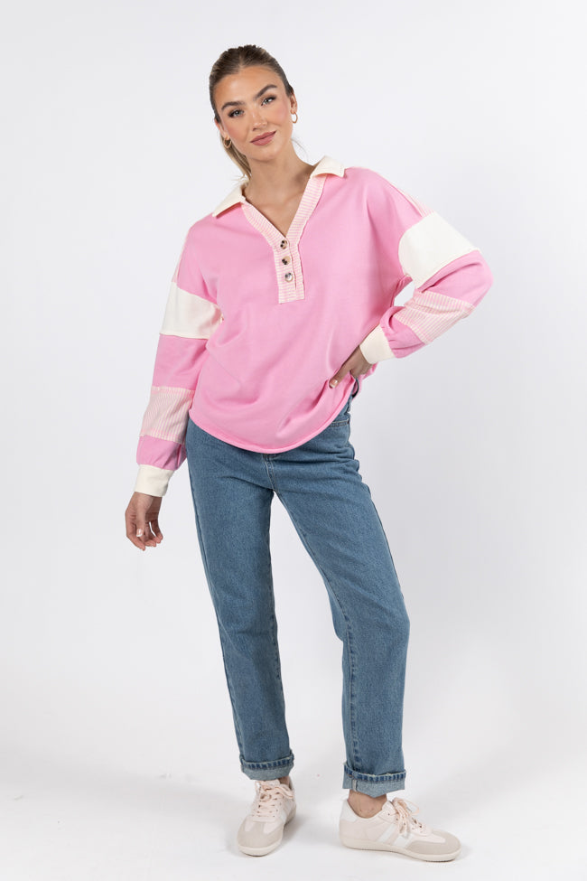 Lost In Translation Pink Collared Sweatshirt