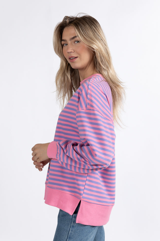 On A Dime Pink And Purple Striped Sweatshirt