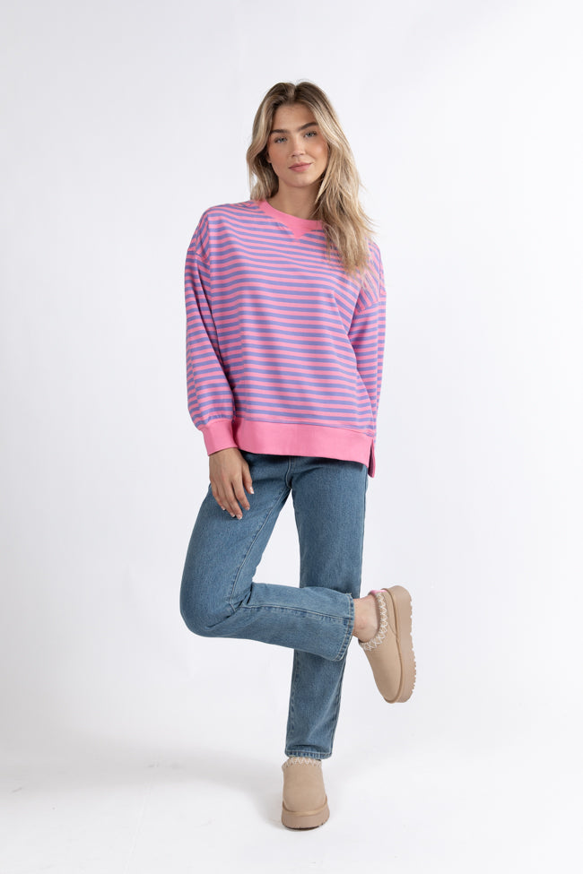 On A Dime Pink And Purple Striped Sweatshirt