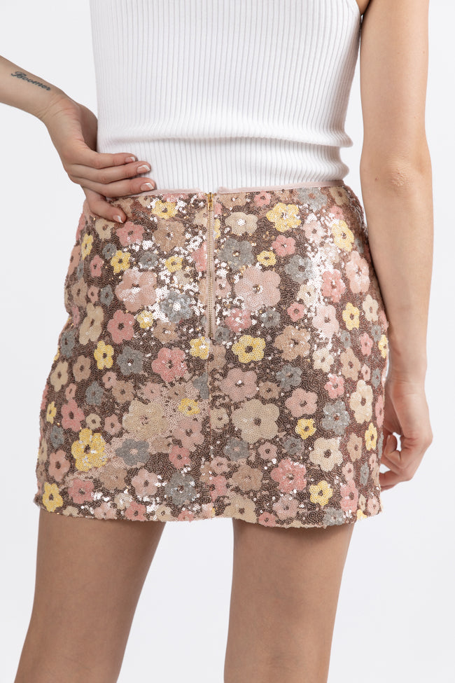 Night Of Nights Champagne Multi Sequin Floral Skirt