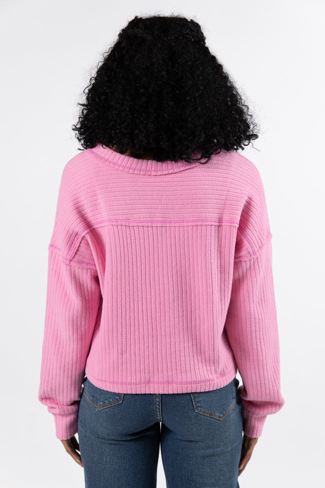 Living Right Pink Ribbed V-Neck Knit Top