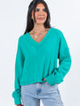 Living Right Seafoam Ribbed V-Neck Knit Top