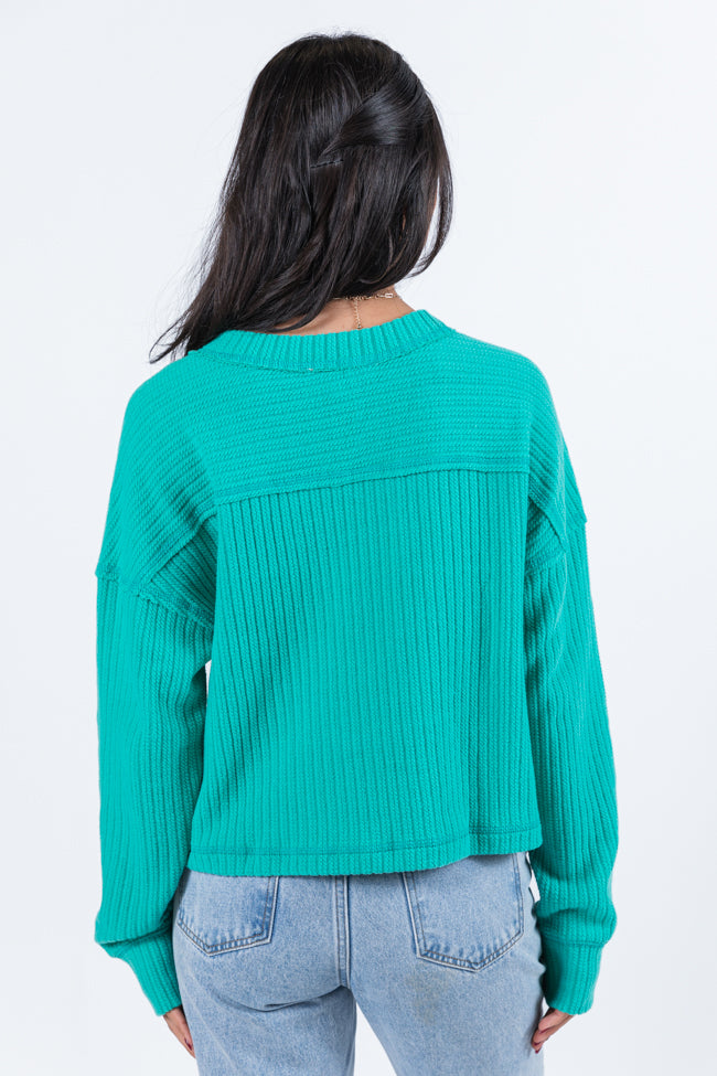 Living Right Seafoam Ribbed V-Neck Knit Top