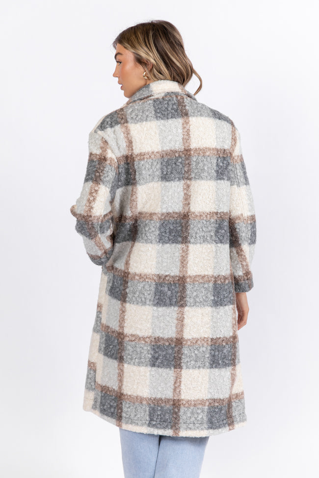 Wanting More Grey Sherpa Plaid Coat