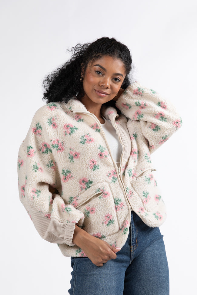 Making Plans Pink Floral Sherpa Jacket