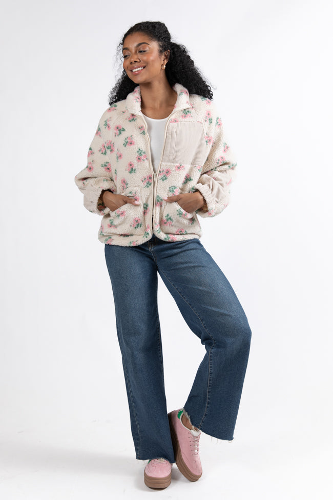 Making Plans Pink Floral Sherpa Jacket