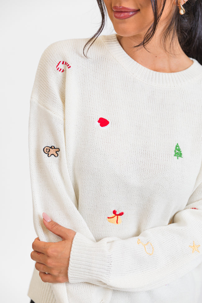 Magic Of The Holidays Cream Embroidered Sweater