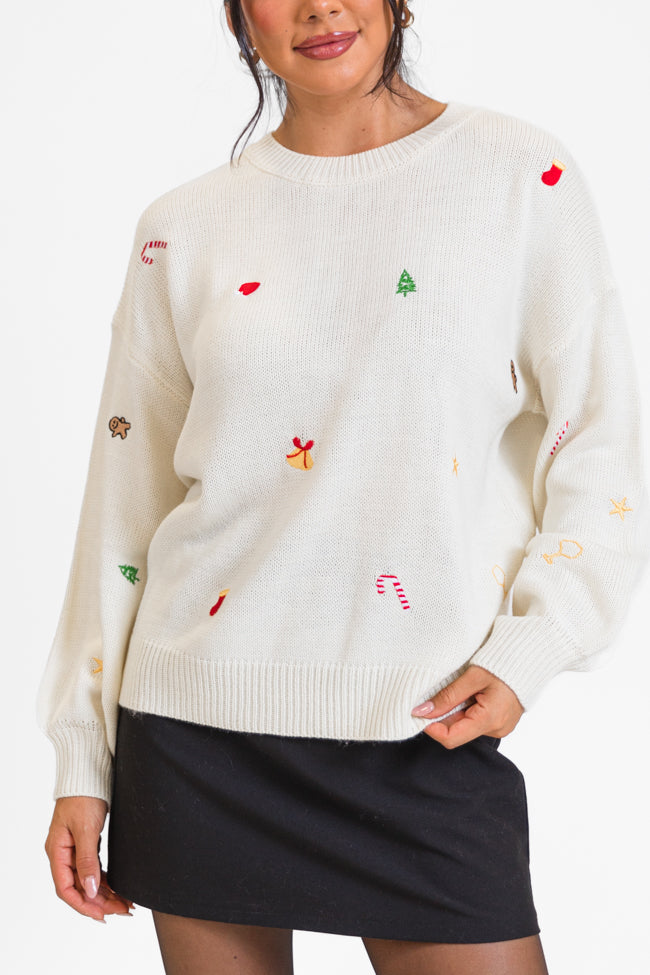 Magic Of The Holidays Cream Embroidered Sweater