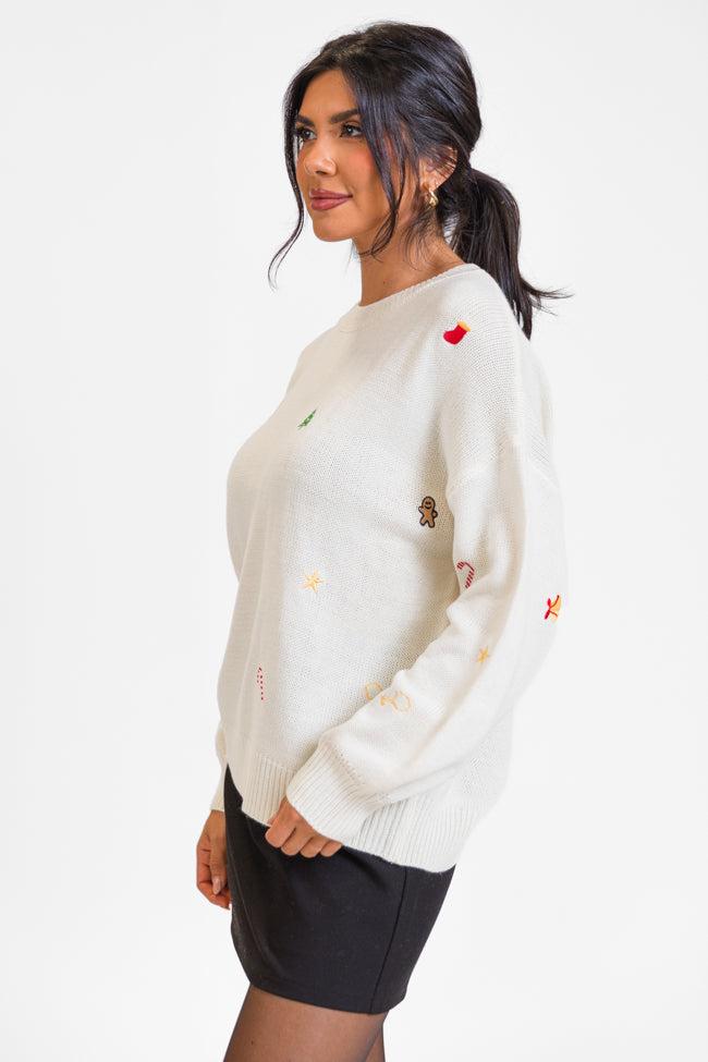 Magic Of The Holidays Cream Embroidered Sweater