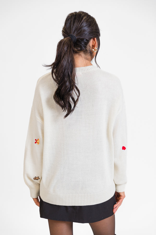 Magic Of The Holidays Cream Embroidered Sweater