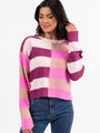 Take Your Time Pink and Berry Multi Color Block Striped Crop Sweater  DOORBUSTER