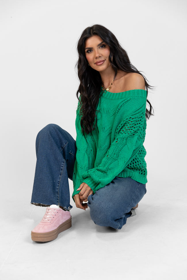 Make It Right Green Wide Neck Cable Knit Sweater DOORBUSTER