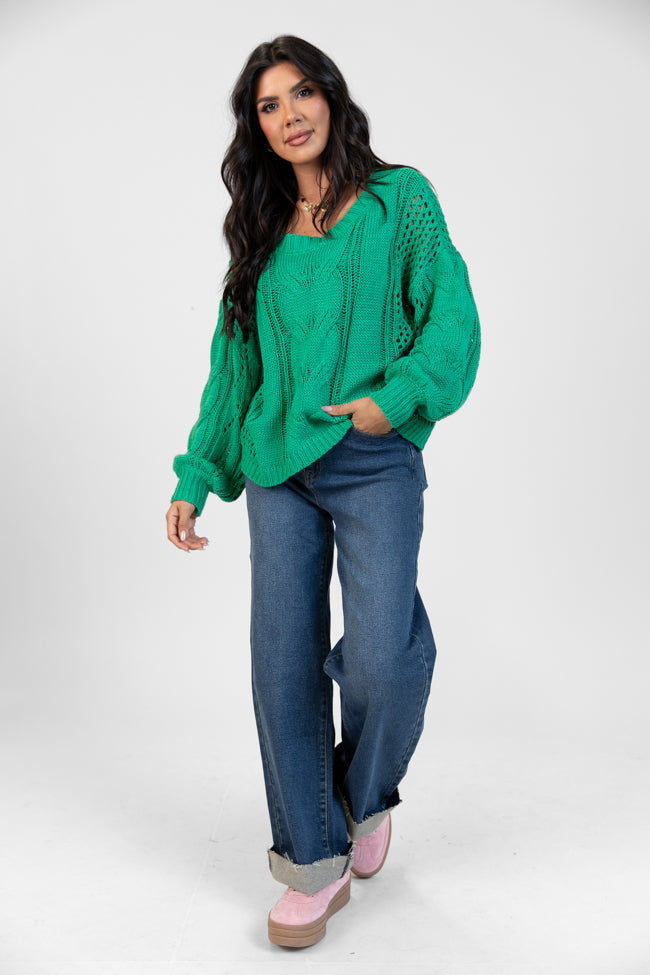 Make It Right Green Wide Neck Cable Knit Sweater DOORBUSTER