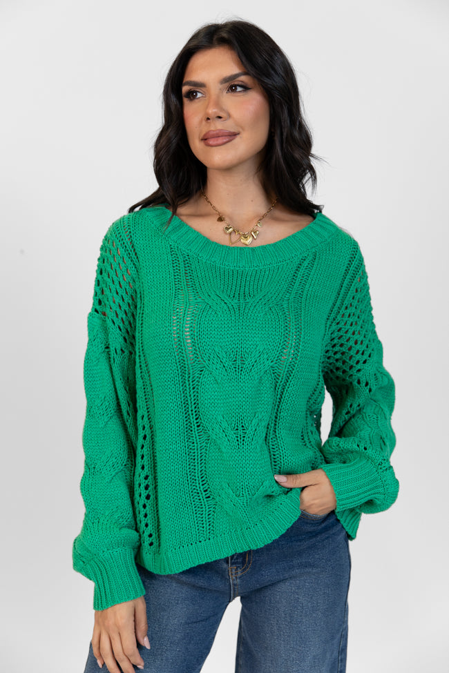 Make It Right Green Wide Neck Cable Knit Sweater DOORBUSTER