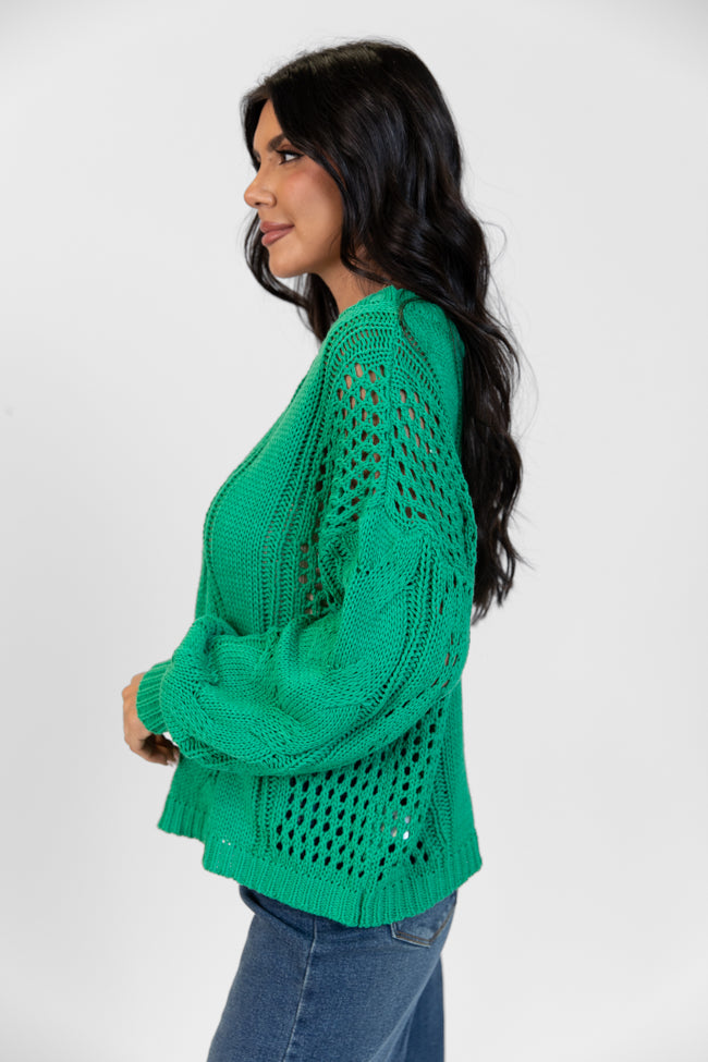 Make It Right Green Wide Neck Cable Knit Sweater DOORBUSTER