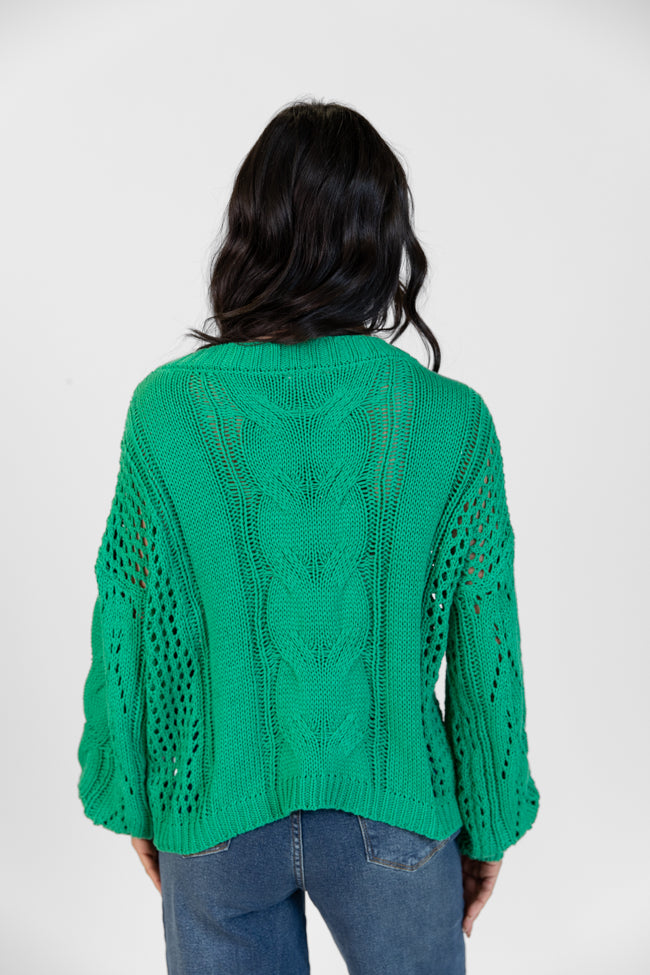 Make It Right Green Wide Neck Cable Knit Sweater DOORBUSTER