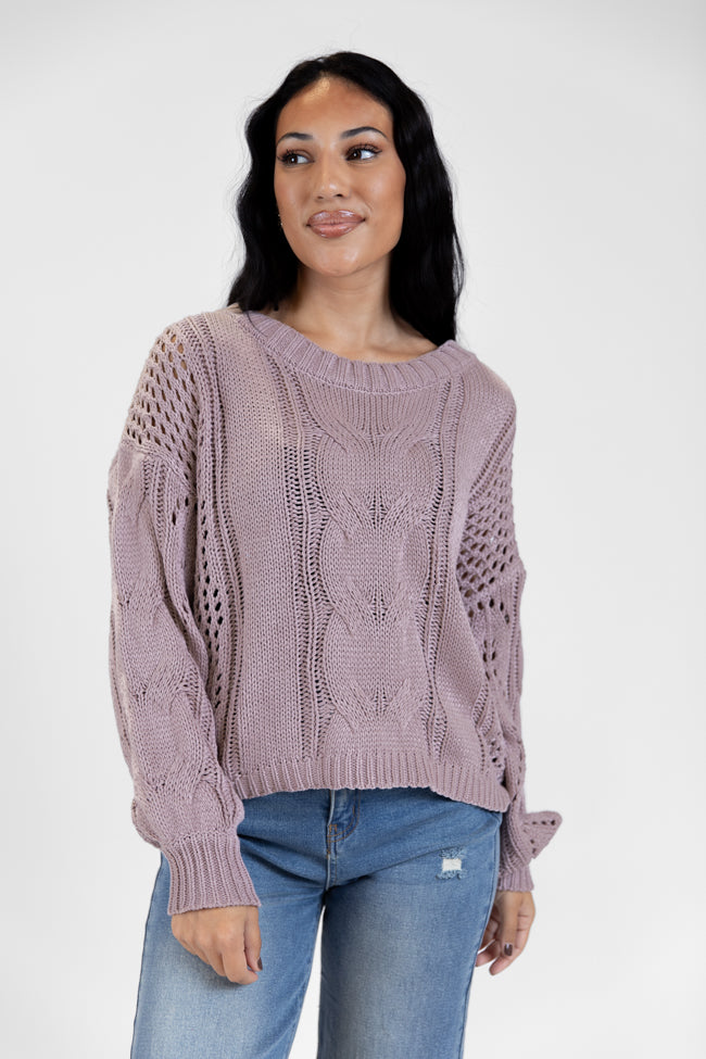 Make It Right Taupe Wide Neck Cable Knit Sweater DOORBUSTER