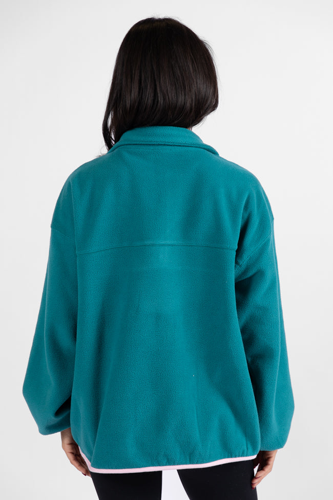 Outside The Box Jade and Pink Contrast Trim Fleece Pullover DOORBUSTER