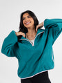 Outside The Box Jade and Pink Contrast Trim Fleece Pullover DOORBUSTER