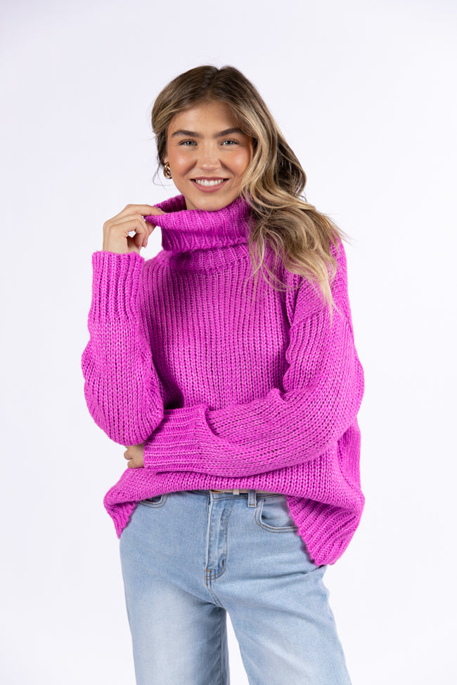 What I Need Magenta Oversized Turtleneck Sweater DOORBUSTER