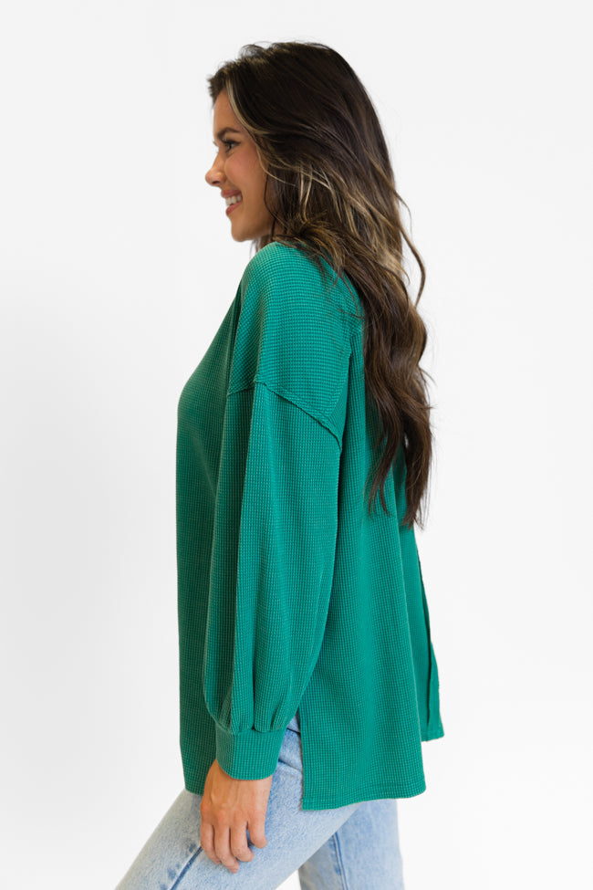 Sending Love Evergreen Oversized Waffle V-Neck Top