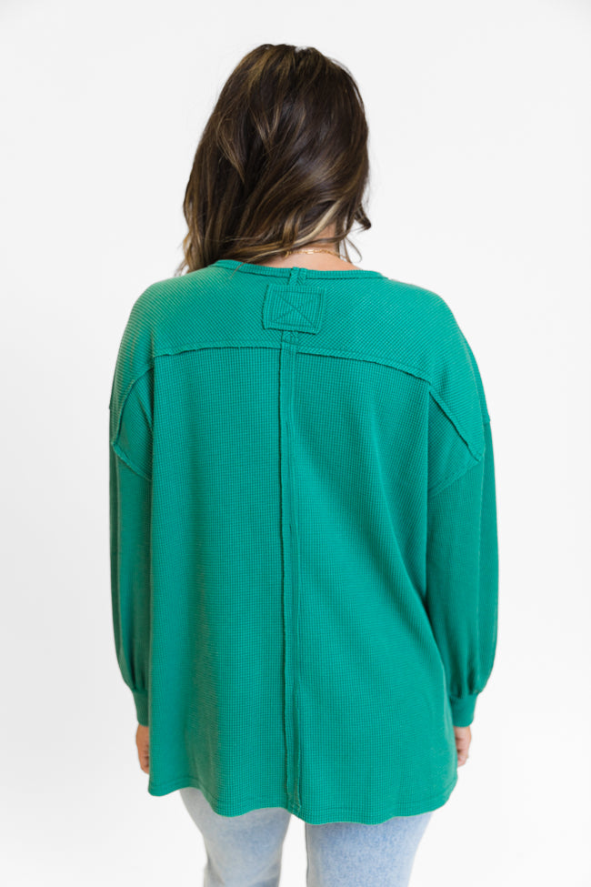 Sending Love Evergreen Oversized Waffle V-Neck Top