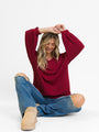 Sending Love Burgundy Oversized Waffle V-Neck Top