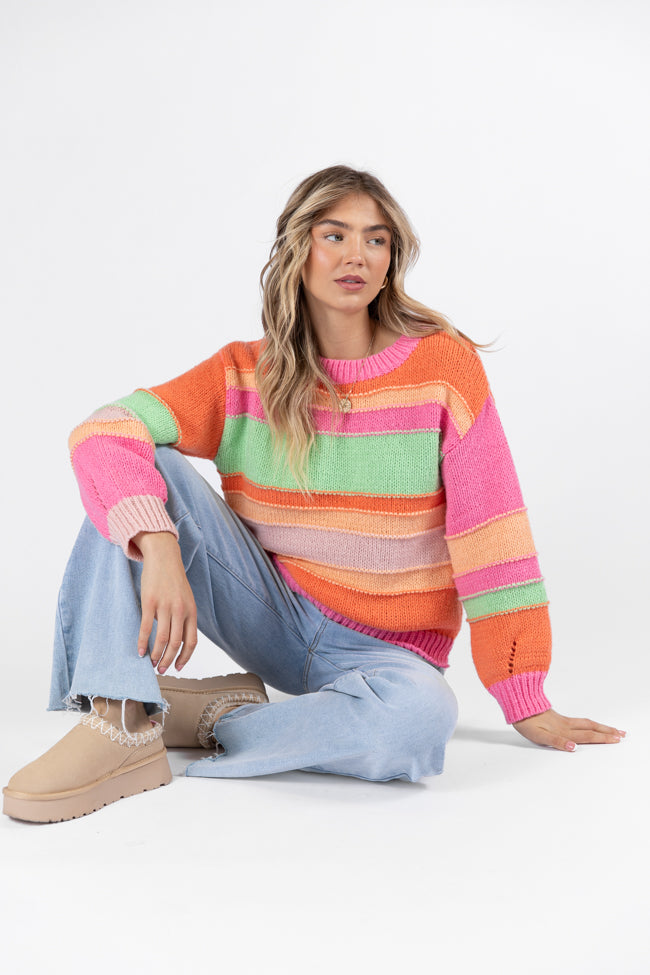 Led Me To You Bright Multi Stripe Crew Neck Sweater DOORBUSTER