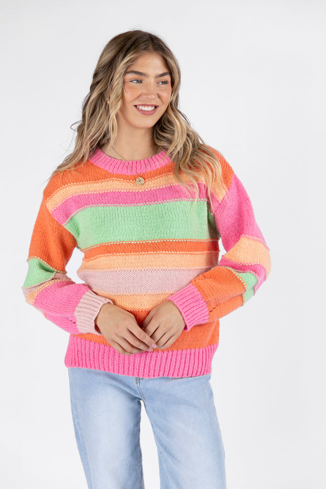 Led Me To You Bright Multi Stripe Crew Neck Sweater DOORBUSTER