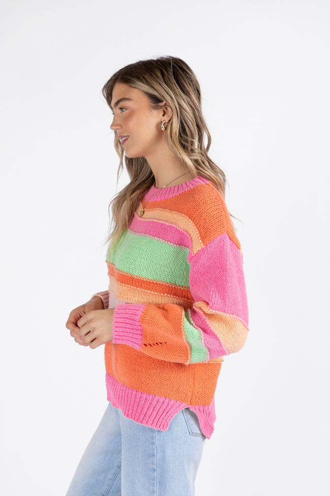 Led Me To You Bright Multi Stripe Crew Neck Sweater DOORBUSTER