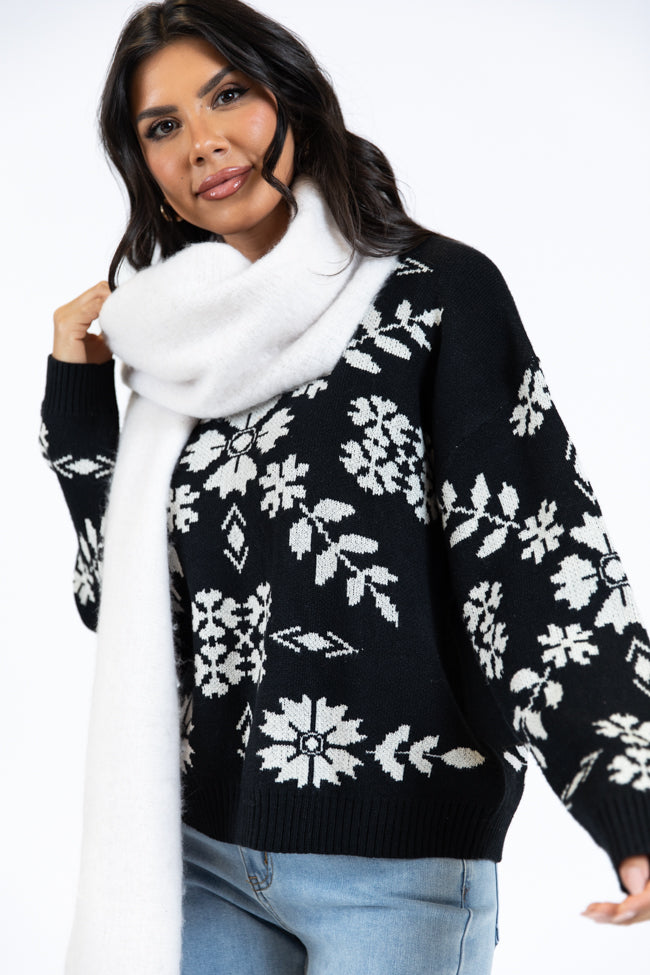 One More Shot Black Snowflake Printed Sweater